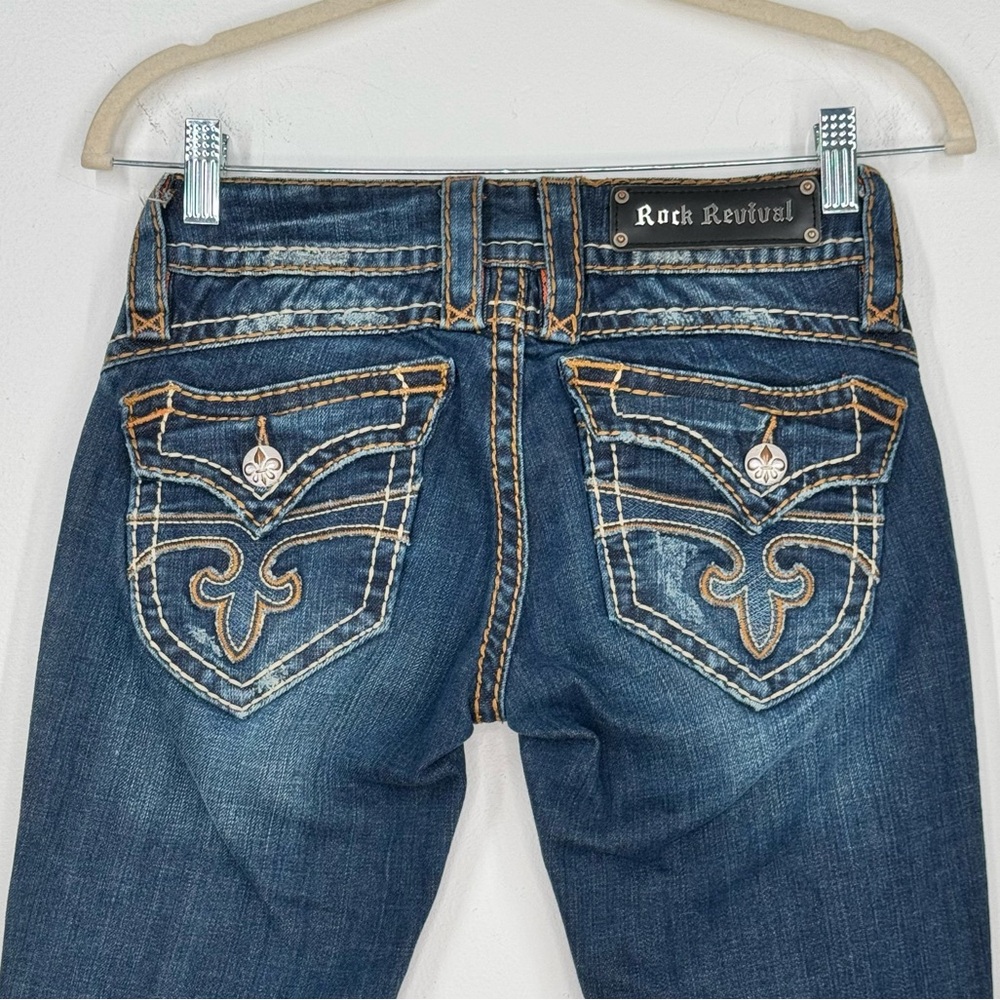 Rock Revival Patti Boot Cut Jeans Orange Stitching Distressed Women’s Size 26
